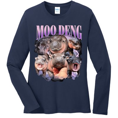 Moodeng The Famous Baby Pigmy Hippo Moodeng Funny Crew Ladies Long Sleeve Shirt
