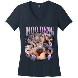 Moodeng The Famous Baby Pigmy Hippo Moodeng Funny Crew Women's V-Neck T-Shirt