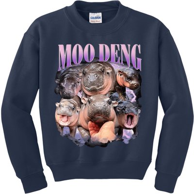 Moodeng The Famous Baby Pigmy Hippo Moodeng Funny Crew Kids Sweatshirt