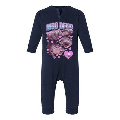 Moodeng The Famous Baby Pigmy Hippo Moodeng Meme Emotional Face Infant Fleece One Piece