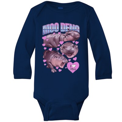 Moodeng The Famous Baby Pigmy Hippo Moodeng Meme Emotional Face Baby Long Sleeve Bodysuit