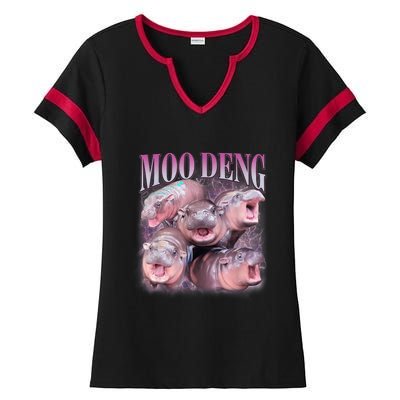 Moodeng The Famous Baby Pigmy Hippo Moodeng 5 Faces Emotional Meme Ladies Halftime Notch Neck Tee