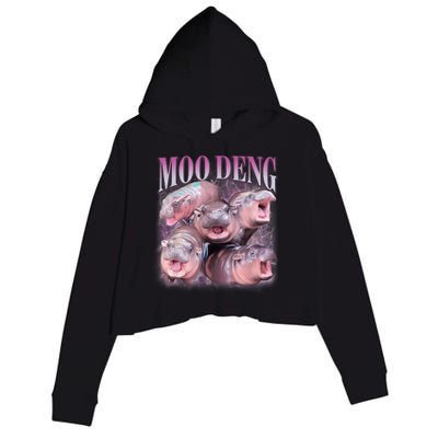 Moodeng The Famous Baby Pigmy Hippo Moodeng 5 Faces Emotional Meme Crop Fleece Hoodie