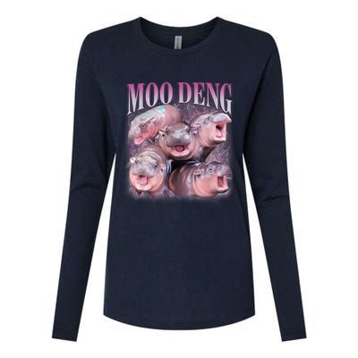 Moodeng The Famous Baby Pigmy Hippo Moodeng 5 Faces Emotional Meme Womens Cotton Relaxed Long Sleeve T-Shirt