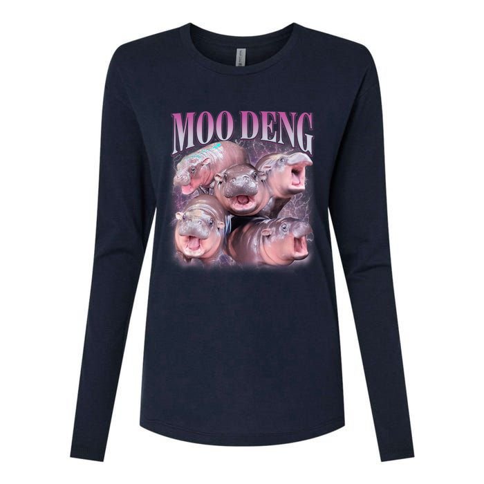 Moodeng The Famous Baby Pigmy Hippo Moodeng 5 Faces Emotional Meme Womens Cotton Relaxed Long Sleeve T-Shirt