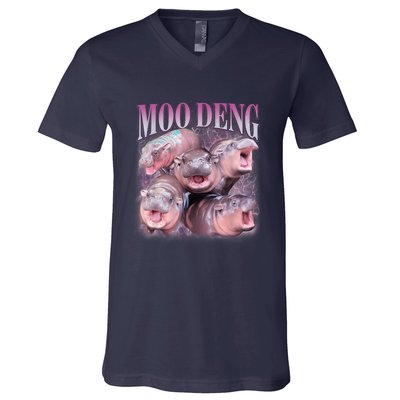 Moodeng The Famous Baby Pigmy Hippo Moodeng 5 Faces Emotional Meme V-Neck T-Shirt