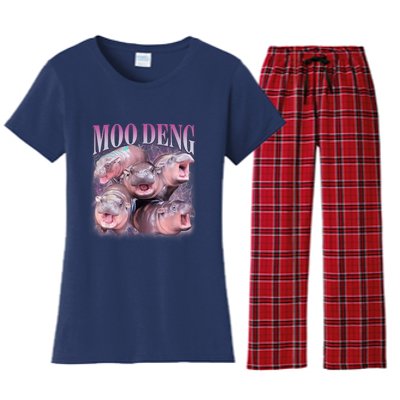 Moodeng The Famous Baby Pigmy Hippo Moodeng 5 Faces Emotional Meme Women's Flannel Pajama Set