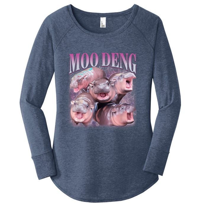 Moodeng The Famous Baby Pigmy Hippo Moodeng 5 Faces Emotional Meme Women's Perfect Tri Tunic Long Sleeve Shirt