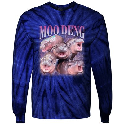 Moodeng The Famous Baby Pigmy Hippo Moodeng 5 Faces Emotional Meme Tie-Dye Long Sleeve Shirt