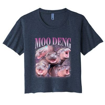 Moodeng The Famous Baby Pigmy Hippo Moodeng 5 Faces Emotional Meme Women's Crop Top Tee