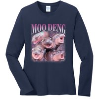 Moodeng The Famous Baby Pigmy Hippo Moodeng 5 Faces Emotional Meme Ladies Long Sleeve Shirt