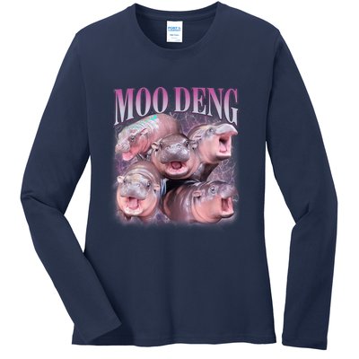 Moodeng The Famous Baby Pigmy Hippo Moodeng 5 Faces Emotional Meme Ladies Long Sleeve Shirt