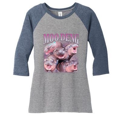 Moodeng The Famous Baby Pigmy Hippo Moodeng 5 Faces Emotional Meme Women's Tri-Blend 3/4-Sleeve Raglan Shirt