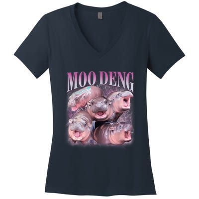 Moodeng The Famous Baby Pigmy Hippo Moodeng 5 Faces Emotional Meme Women's V-Neck T-Shirt