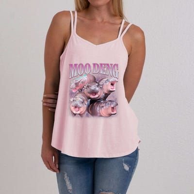 Moodeng The Famous Baby Pigmy Hippo Moodeng 5 Faces Emotional Meme Women's Strappy Tank