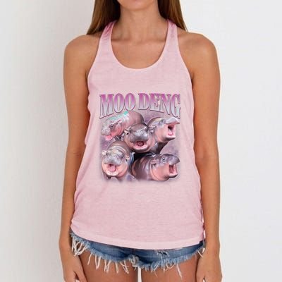 Moodeng The Famous Baby Pigmy Hippo Moodeng 5 Faces Emotional Meme Women's Knotted Racerback Tank