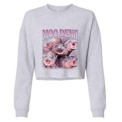 Moodeng The Famous Baby Pigmy Hippo Moodeng 5 Faces Emotional Meme Cropped Pullover Crew