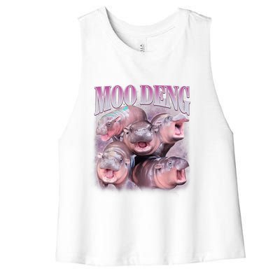 Moodeng The Famous Baby Pigmy Hippo Moodeng 5 Faces Emotional Meme Women's Racerback Cropped Tank