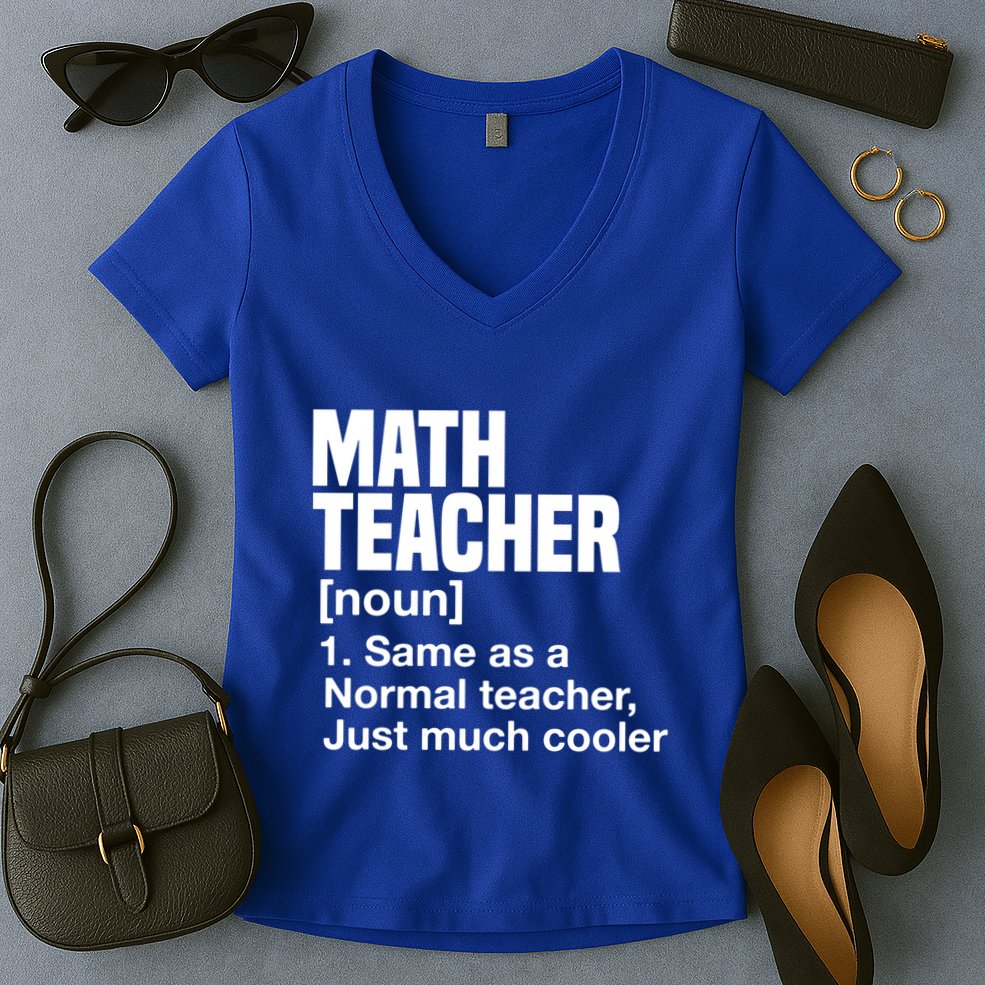 Math Teacher Funny Definition First Day Of School Teachers Meaningful Gift Women's V-Neck T-Shirt