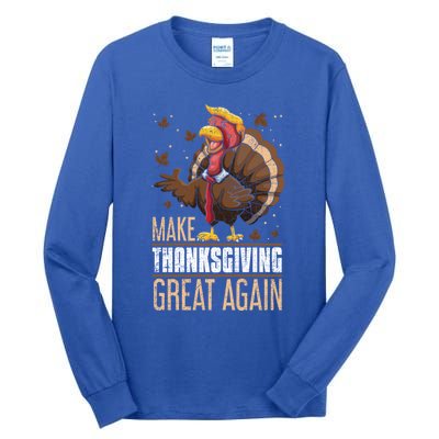 Make Turkey Great Again Funny Thanksgiving Trumpkin Usa Flag Gift Tall Long Sleeve T-Shirt