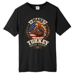 Make Turkey Great Again Grunge Thanksgiving Trumpkin Us Flag Gift Tall Fusion ChromaSoft Performance T-Shirt