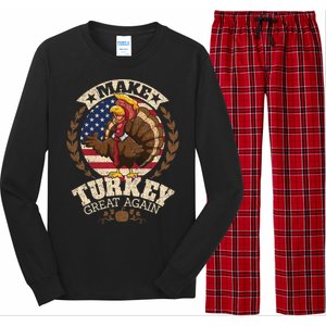 Make Turkey Great Again Grunge Thanksgiving Trumpkin Us Flag Gift Long Sleeve Pajama Set