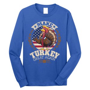 Make Turkey Great Again Grunge Thanksgiving Trumpkin Us Flag Gift Long Sleeve Shirt