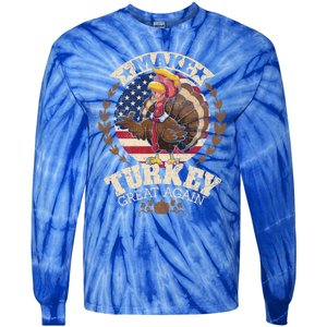 Make Turkey Great Again Grunge Thanksgiving Trumpkin Us Flag Gift Tie-Dye Long Sleeve Shirt