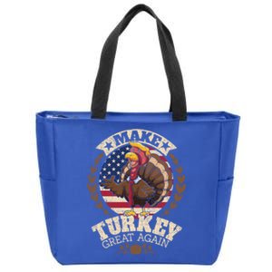 Make Turkey Great Again Grunge Thanksgiving Trumpkin Us Flag Gift Zip Tote Bag