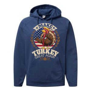 Make Turkey Great Again Grunge Thanksgiving Trumpkin Us Flag Gift Performance Fleece Hoodie