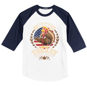 Make Turkey Great Again Grunge Thanksgiving Trumpkin Us Flag Gift Baseball Sleeve Shirt