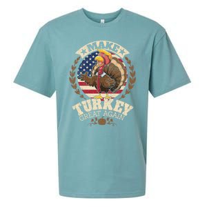 Make Turkey Great Again Grunge Thanksgiving Trumpkin Us Flag Gift Sueded Cloud Jersey T-Shirt