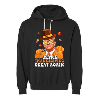 Make Thanksgiving Great Again Autumn Fall Leaves Trump Funny Garment-Dyed Fleece Hoodie