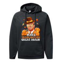 Make Thanksgiving Great Again Autumn Fall Leaves Trump Funny Performance Fleece Hoodie