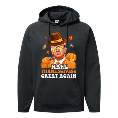 Make Thanksgiving Great Again Autumn Fall Leaves Trump Funny Performance Fleece Hoodie