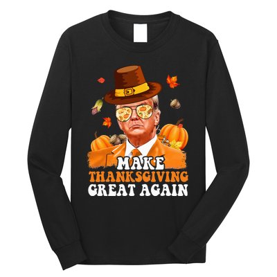 Make Thanksgiving Great Again Autumn Fall Leaves Trump Funny Long Sleeve Shirt