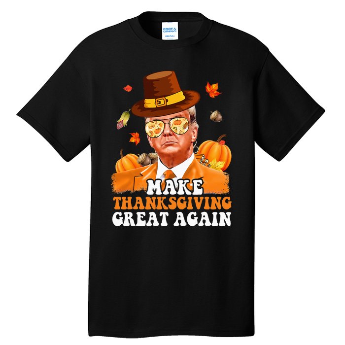 Make Thanksgiving Great Again Autumn Fall Leaves Trump Funny Tall T-Shirt