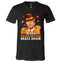 Make Thanksgiving Great Again Autumn Fall Leaves Trump Funny V-Neck T-Shirt