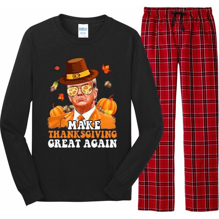 Make Thanksgiving Great Again Autumn Fall Leaves Trump Funny Long Sleeve Pajama Set