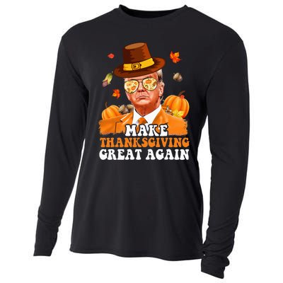 Make Thanksgiving Great Again Autumn Fall Leaves Trump Funny Cooling Performance Long Sleeve Crew