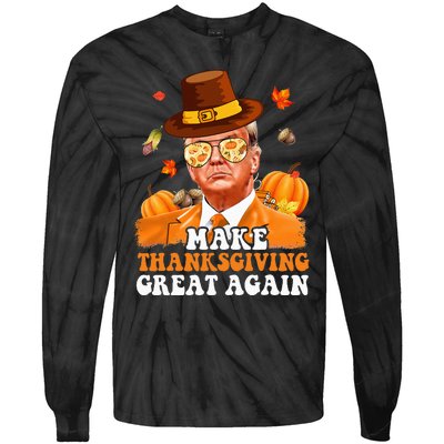 Make Thanksgiving Great Again Autumn Fall Leaves Trump Funny Tie-Dye Long Sleeve Shirt