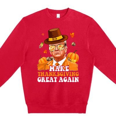 Make Thanksgiving Great Again Autumn Fall Leaves Trump Funny Premium Crewneck Sweatshirt