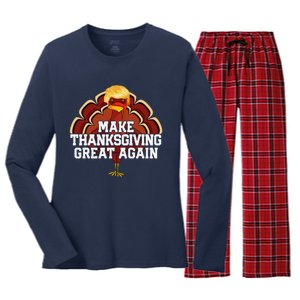 Make Thanksgiving Great Again Trump Turkey Funny 2024 Gift Women's Long Sleeve Flannel Pajama Set 