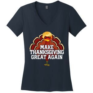 Make Thanksgiving Great Again Trump Turkey Funny 2024 Gift Women's V-Neck T-Shirt