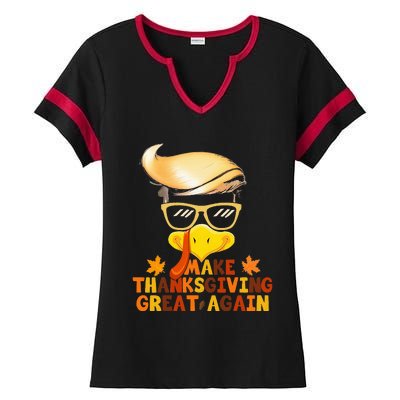 Make Thanksgiving Great Again Trump Turkey Funny 2024 Ladies Halftime Notch Neck Tee