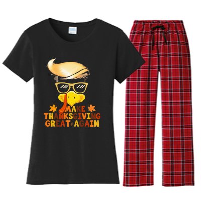 Make Thanksgiving Great Again Trump Turkey Funny 2024 Women's Flannel Pajama Set