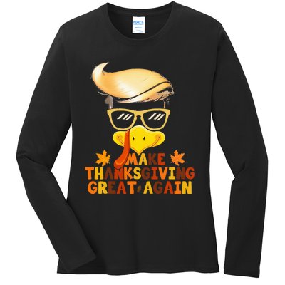 Make Thanksgiving Great Again Trump Turkey Funny 2024 Ladies Long Sleeve Shirt