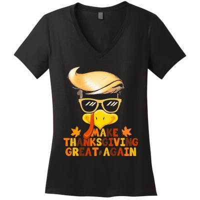 Make Thanksgiving Great Again Trump Turkey Funny 2024 Women's V-Neck T-Shirt