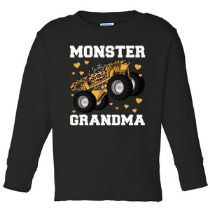 Monster Truck Grandma Leopard Birthday  Grandma Toddler Long Sleeve Shirt