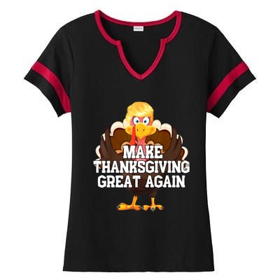 Make Thanksgiving Great Again Trump Turkey Funny Gifts Ladies Halftime Notch Neck Tee